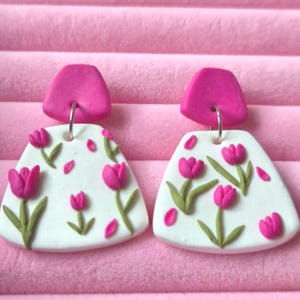 Handmade Polymer Clay Tulip Earrings: Floral Spring Jewelry