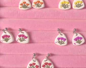 Handmade Mini Tulip Earrings: Polymer Clay Floral Studs