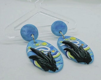 Van Gogh Starry Night Polymer Clay Earrings: Handmade Art Jewelry