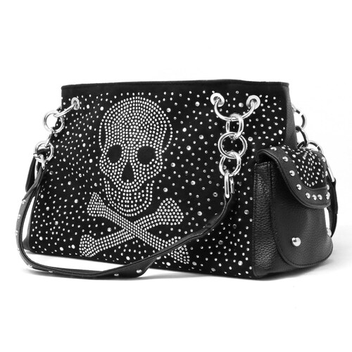 Punk Gothic Cross Bone Rhinestone Skull Black Handbag Studded Etsy