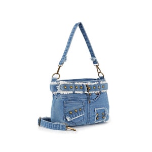 Belted Denim Hobo Handbag