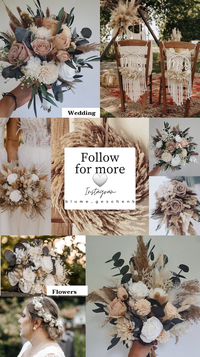 Brautstrauß aus Trockenblumen weiß grün Eukalyptus Hochzeit afbeelding 10