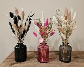 Dried flower bouquet with vase, wedding table decoration, gift, birthday, Mother's Day