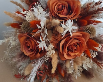 Bridal bouquet of dried flowers terracotta wedding