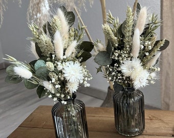 Dried flower bouquet with vase grey wedding table decoration bouquet with eucalyptus greenery