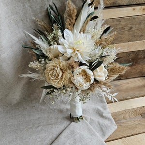 Bridal bouquet dried flowers wedding olive pampas