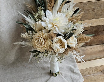 Brautstrauß Trockenblumen Hochzeit Olive Pampas