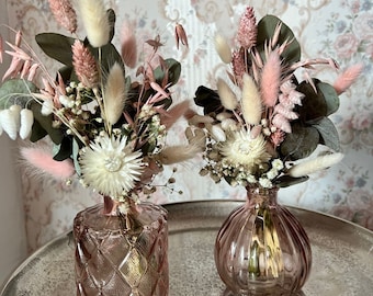 Trockenblumen Strauß mit Vase rosa Hochzeit Tischdeko Geschenk Geburtstag