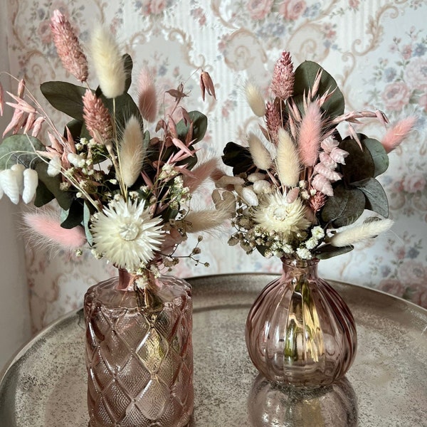 Trockenblumen Strauß mit Vase rosa Hochzeit Tischdeko Geschenk Geburtstag
