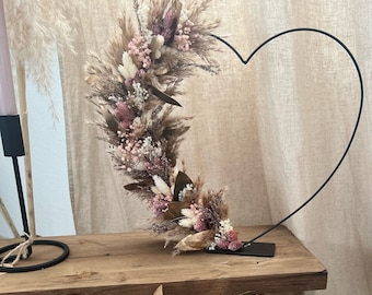 Trockenblumen Deko Herz zum hinstellen Metallherz stehend Tischdeko Hochzeit Geburtstag Geschenk