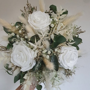 Brautstrauß aus Trockenblumen weiß grün Eukalyptus Hochzeit afbeelding 1