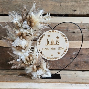 Gift for a birth children's room decoration dried flowers heart personalized to place image 2