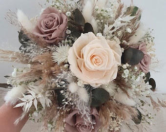 Bridal bouquet of dried flowers white green eucalyptus wedding