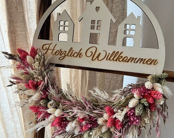 Herzlich Willkommen Kranz Haustüre, Trockenblumen Türkranz Willkommen, Muttertag Geburtstag Geschenk