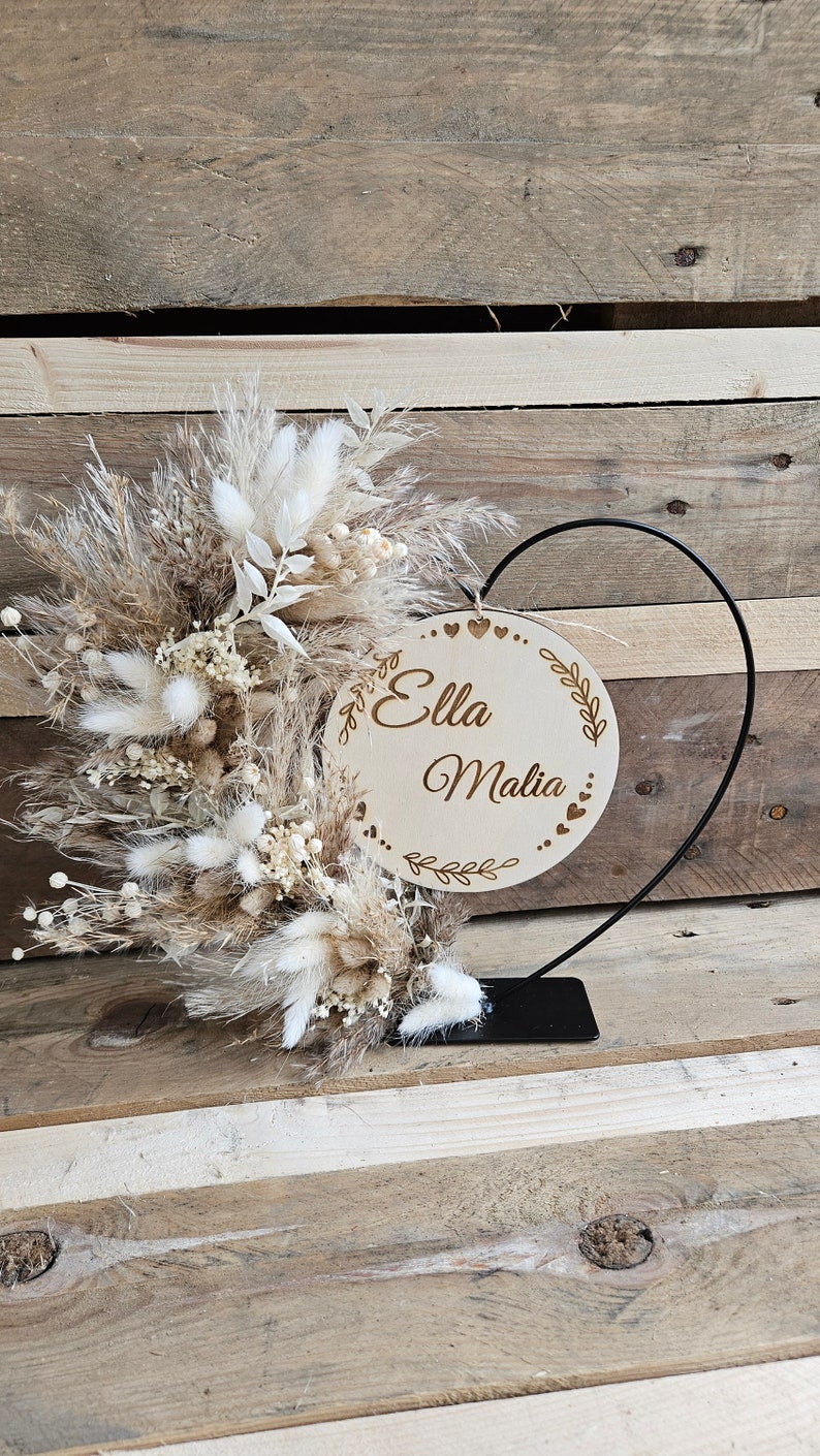 Gift for a birth children's room decoration dried flowers heart personalized to place image 4