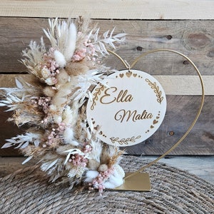 Gift for a birth children's room decoration dried flowers heart personalized to place image 1