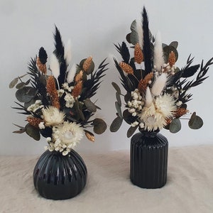 Dried flower bouquet with vase black wedding table decoration eucalyptus gift idea birthday