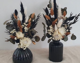 Trockenblumenstrauß mit Vase schwarz Hochzeit Tischdeko Eukalyptus Geschenkidee Geburtstag