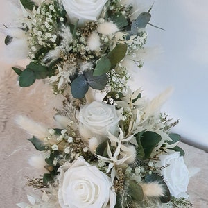 Brautstrauß aus Trockenblumen weiß grün Eukalyptus Hochzeit afbeelding 3
