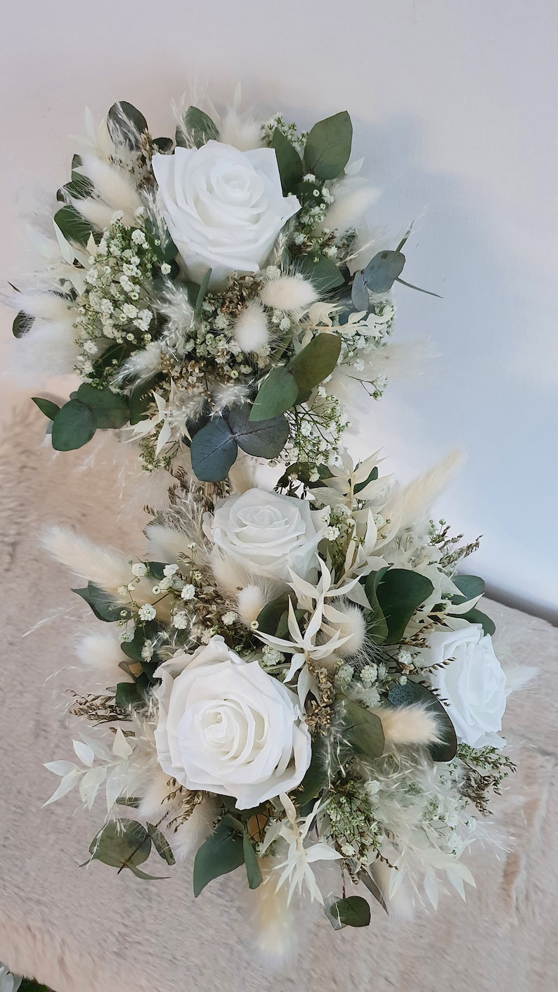 Brautstrauß aus Trockenblumen weiß grün Eukalyptus Hochzeit afbeelding 3