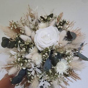Brautstrauß aus Trockenblumen weiß grün Eukalyptus Hochzeit afbeelding 7