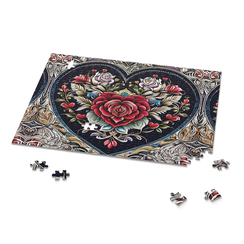 Heart Puzzle With Roses and Hearts for Family Fun Jigsaw Puzzle, Family