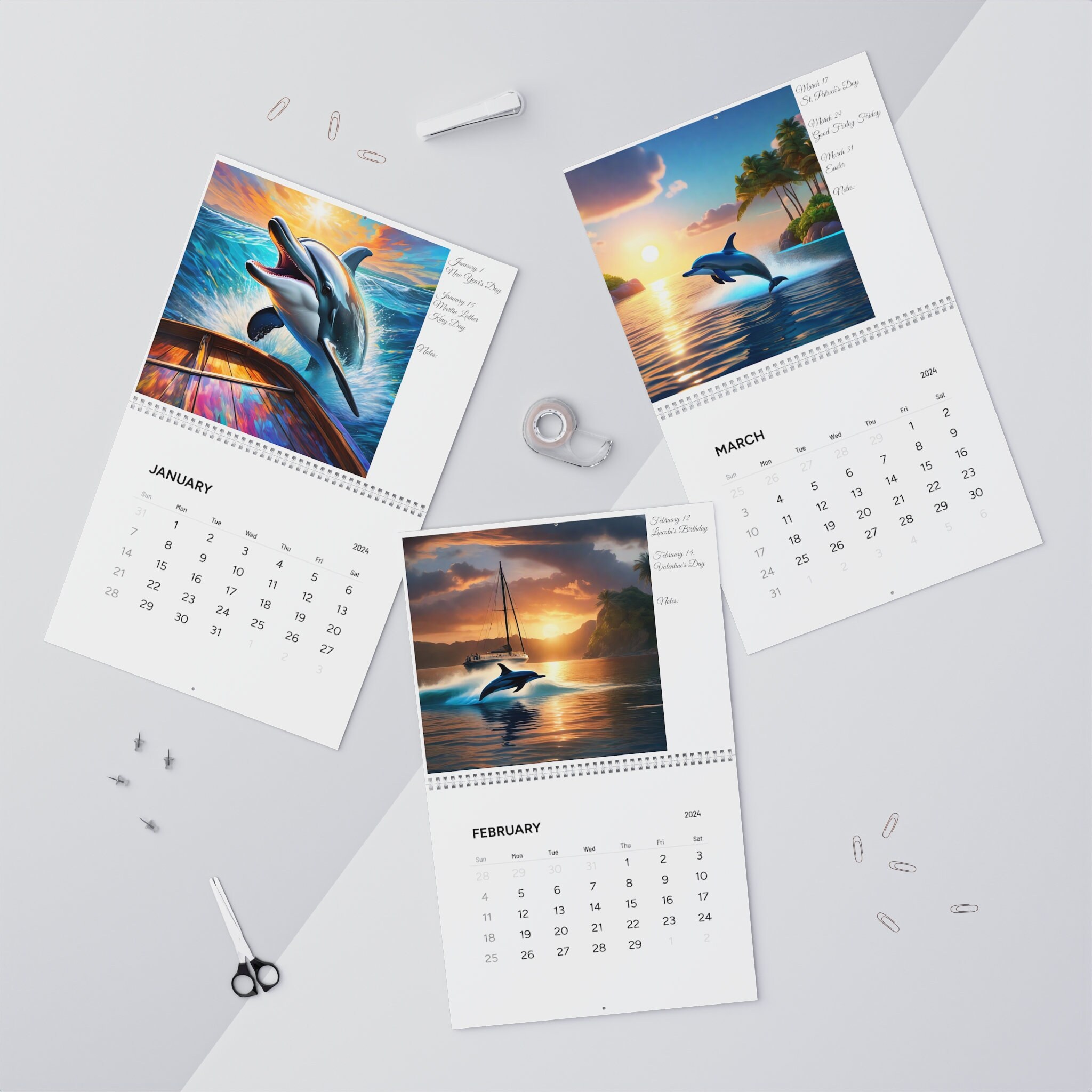 Dolphins Wall Calendars 2024 Calendar Art Great Gift Etsy
