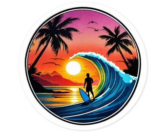 Surf's Up Sticker, Wave Sticker, Beach Sticker Round Stickers, Indoor\Outdoor, Wave  Art Sticker,