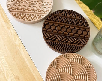 Exquisite Pacific Island Pattern Wood Trivet: Ocean, Earth, Waves, Fish, and Mountain Motifs - Tribal Cultural Pattern-Gift- Premium Quality