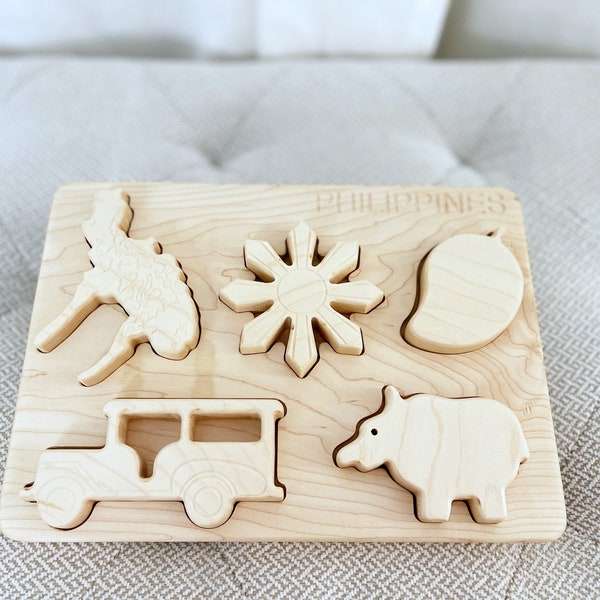 Philippines Puzzle - Wood Puzzle with Natural Finish - Filipino Cultural Icon Toy - Heirloom Puzzle