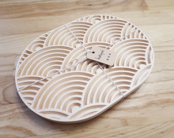 Exquisite Seigaiha Pattern Wood Trivet: Ocean, Earth, Waves, Wind, and Mountain Motifs - Asia Cultural Pattern-Gift-Elegant- Premium Quality