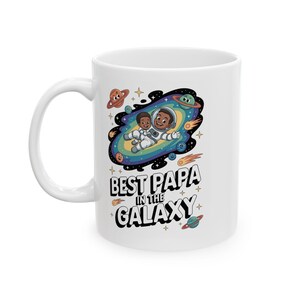 Black Family Bonding Mug: Cartoon Dad & Son, Ideal Gift for Dad