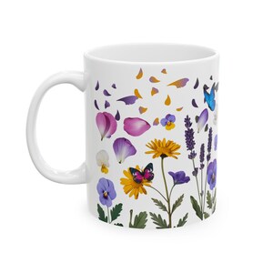 Floral Butterfly Ceramic Mug, Nature-Inspired Coffee Cup, Botanical Gift for Garden Lovers, Tea Mug, Floral Decor