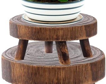 Wooden Stool Plant Stand Desktop Flower Pot Display Shelf Round Decorative Plant Riser Holder for Indoor Home