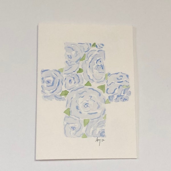 Rose of Sharon Hand Painted Watercolor Flower Cross Easter Card