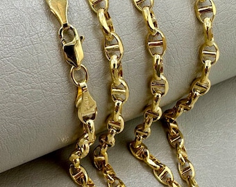 14K Solid Gold Anchor Chain Necklace: Diamond-Cut Link, 4mm