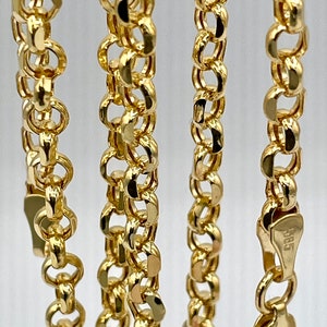 14K ソリッド ゴールド ロロ チェーン ネックレス、本物の 14Krt ロロ リンク ゴールド チェーン、男性と女性用のロロ ダイヤモンドカット チェーン、幅 4 mm ロロ チェーン ネックレス。