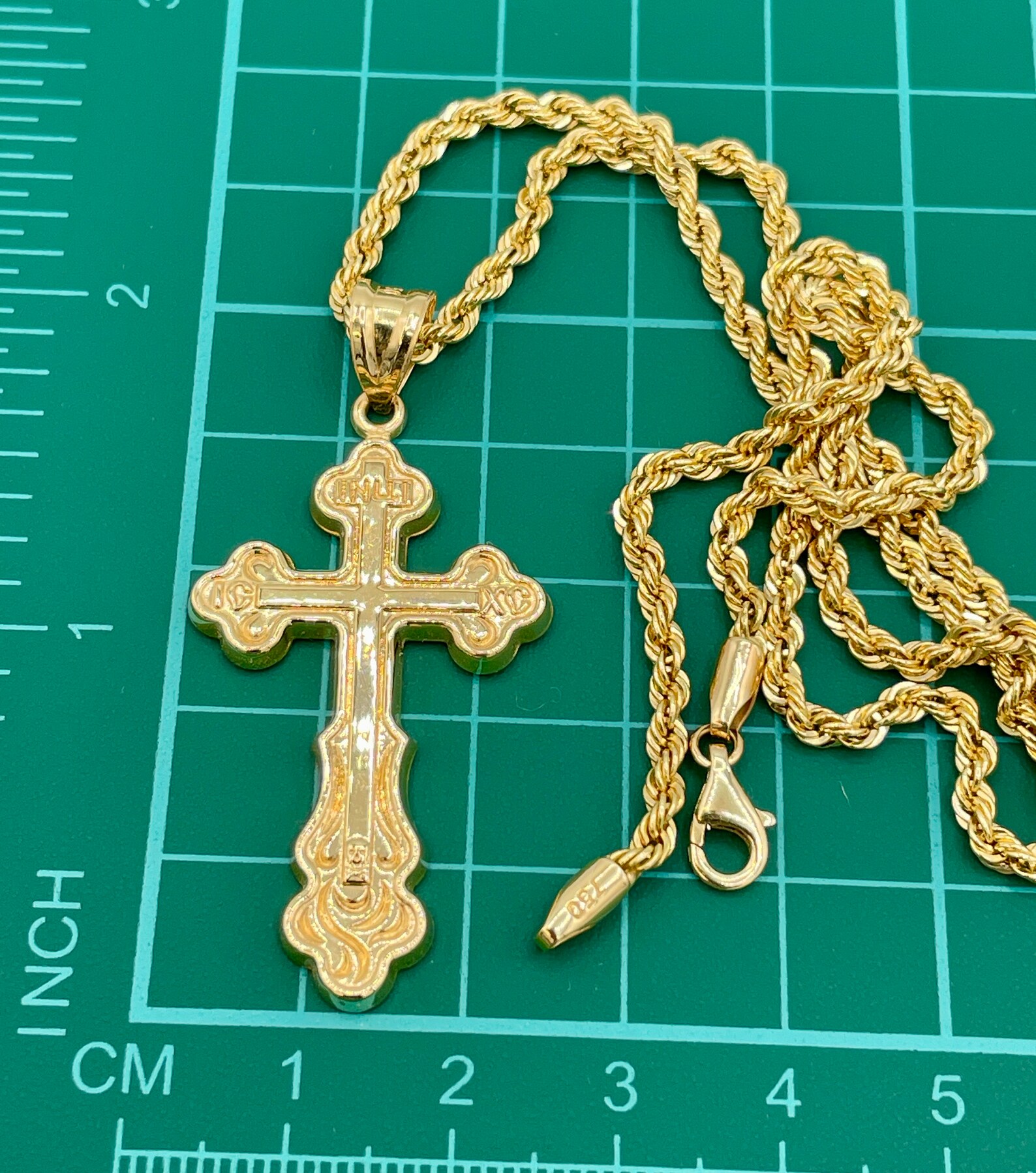 18K Solid Gold Cross Necklace: Rope Chain Pendant, Gift for Men/women ...