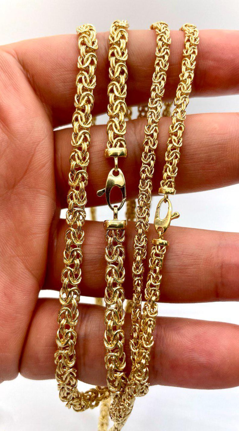 14K Solid Gold Byzantine Chain Necklace - Luxury Yellow Gold Links - Etsy