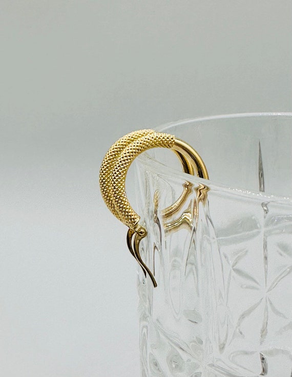 18K Real Gold Chunky Hoop Earrings - Thick Polished 21mm Hoops
