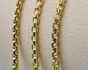 14K Solid Gold Box Chain Necklace: 2mm Thick, Layering Jewelry