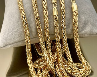 18K Solid Gold Franco Wheat Chain Necklace (3mm/3.5mm)