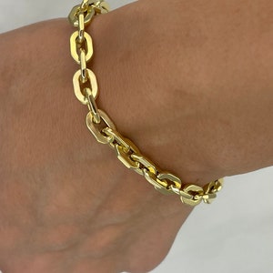 18k Gold  Bracelet  Cable Parallel (6MM) 8&quot;,Real Gold Cable Bracelet, Christmas Gift, Birthday Gift, Anniversary Gift, For her, For Him.