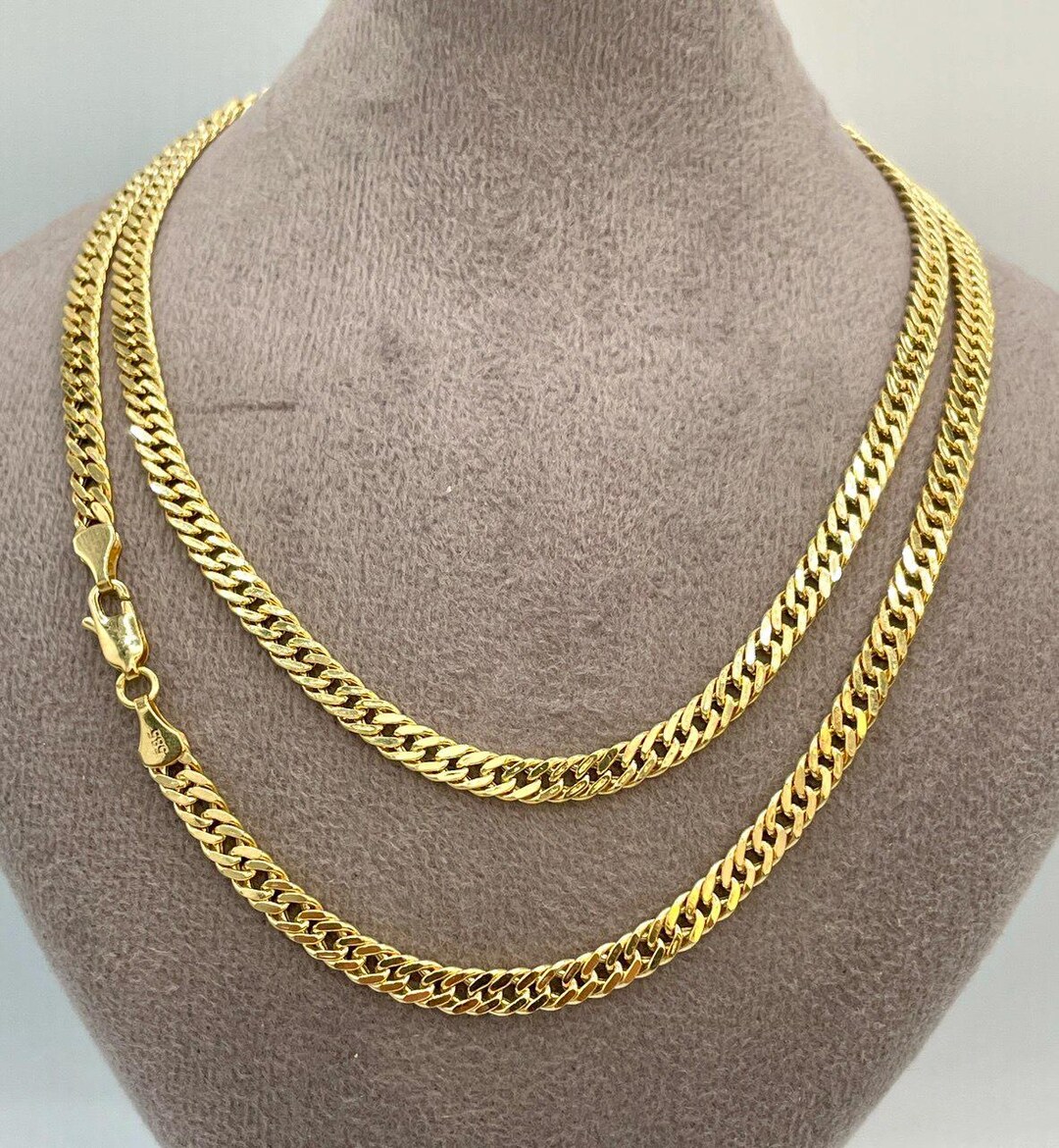 14Kソリッドゴールドカーブチェーンネックレス（4mm）：マイアミ