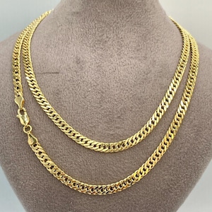 14K Solid Gold Curb Chain Necklace, Real Solid Gold Necklace,(4mm Width),Miami Cuban Necklace, Gift For Her/Him