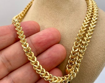 14K Solid Gold Franco Chain Necklace,Real 14K Gold Wheat Foxtail Chain, 5.5mm_20 to 26 inches Solid Gold Chain for Him/Her,Birthday Gift!