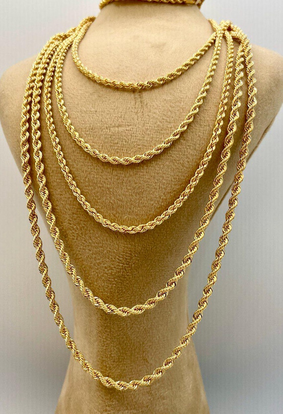 18Kソリッドゴールドロープチェーンネックレス：ダイヤモンドカット