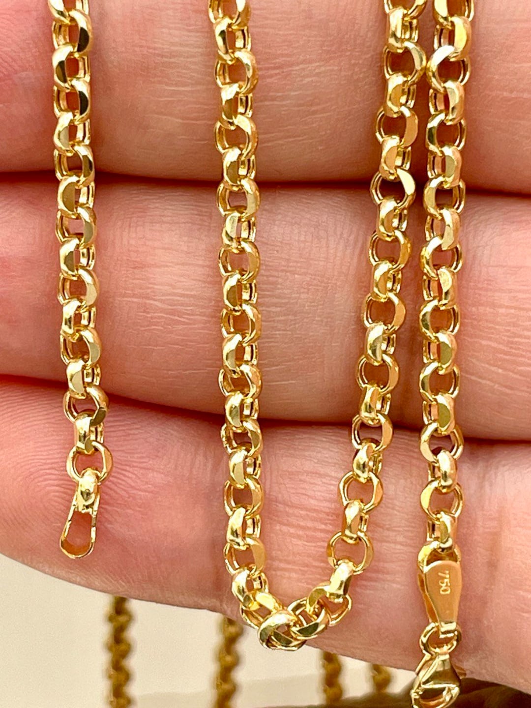 18K Gold Rolo Chain Necklace: Diamond Cut, Solid Gold (3.5mm) - Etsy