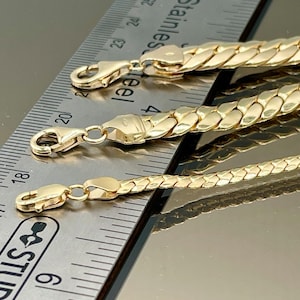 18K Solid Gold Curb Chain Bracelet, Miami Cuban Link Style