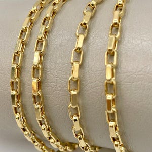 14K Solid Gold Box Chain Necklace: 2.5mm Yellow Gold Link